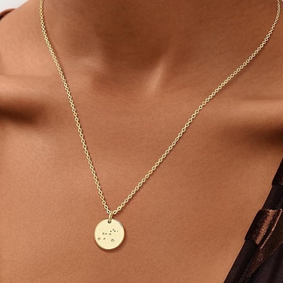 # 123 Zodiac Star  Engraved Horoscope Sign Astrology  18K Gold Plated Chain - Picture 2 of 3